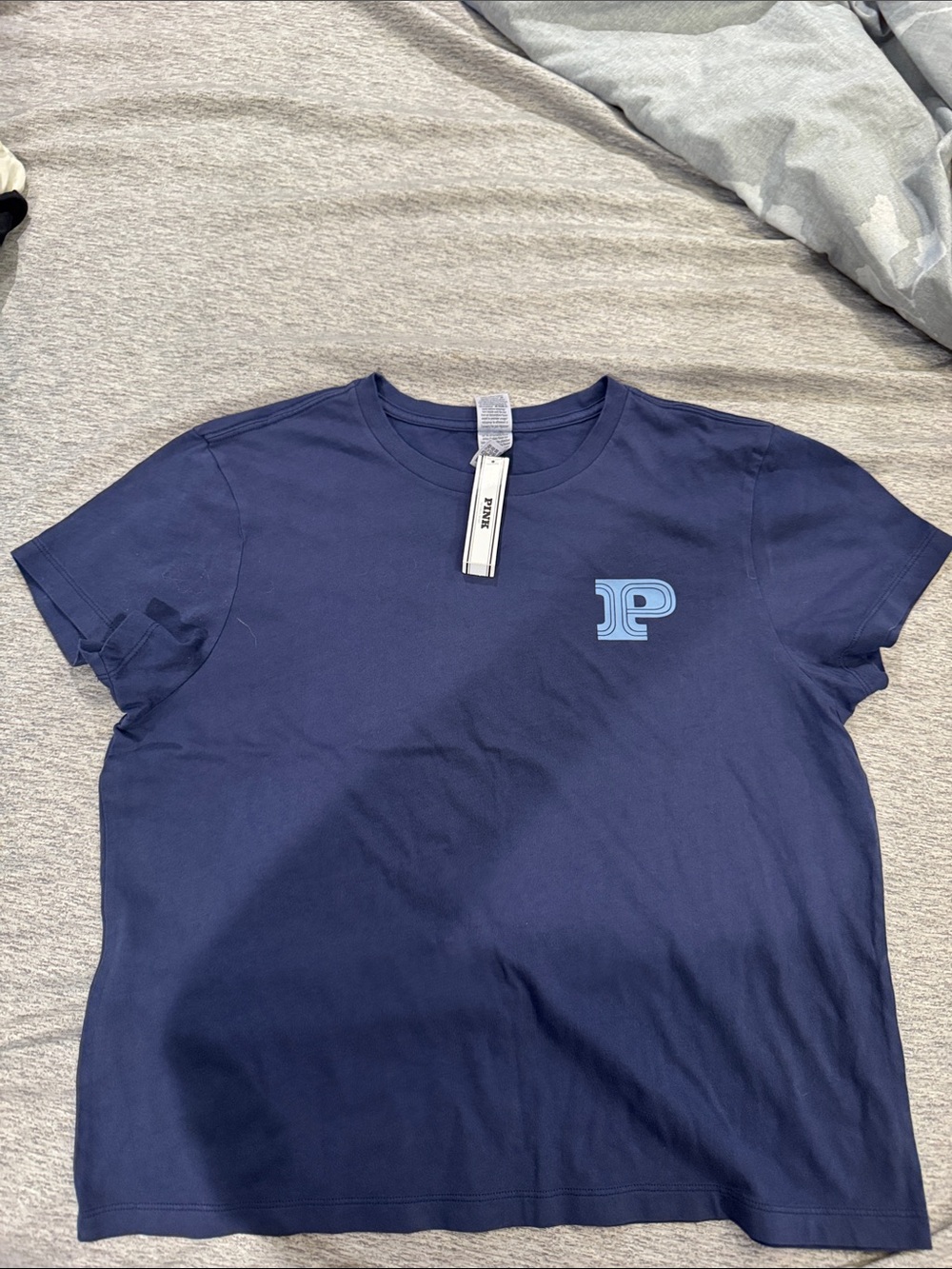 PINK Victoria's Secret Navy Short Sleeve Tee with Light Blue 'P' Logo